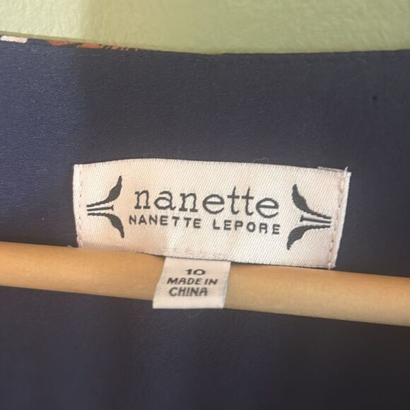 Nanette Lepore Navy Floral Print Ruffled Knee Length 3/4 Sleeve Dress Sz 10 - Picture 5 of 8